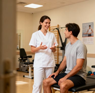 Physiotherapy consultation explaining treatment plans and transparent pricing