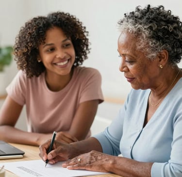 A smiling volunteer assisting a participant with intellectual disabilities on a museum visit organized by Beam Esteem.