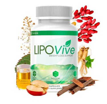 LipoVive bottle with natural ingredients featured in the official presentation