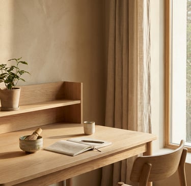 Matcha and coffee displayed side by side in a minimalist workspace comparing focus and energy routin