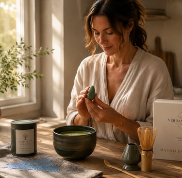 woman looking at the strawberry green quartz