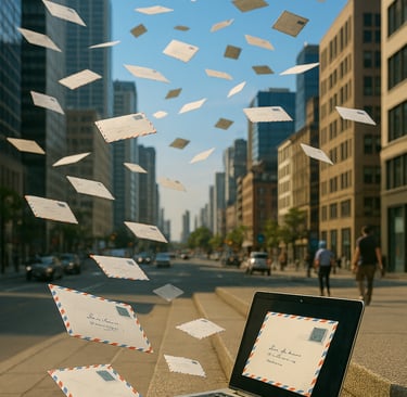 Envol de courrier lors d'un publipostage par mailing créé par Diginoman pour votre communication