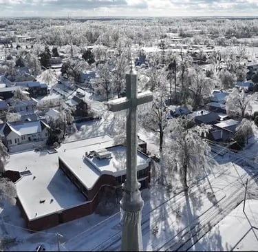 arial image of ice covered Samaritans purse home office in  in Boone SC