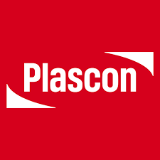 Official Plascon logo featuring white bold text on a vibrant red background for paint branding.