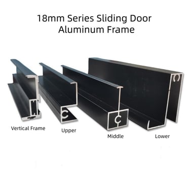 18mm series sliding door aluminum frame set showing tracks, multi-color options, and semi-concealed design for closet doors
