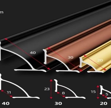Decorative molding trim in 3 sizes (40mm, 30mm, 20mm) with dimensions, available in black, bronze, and gold finishes – archit