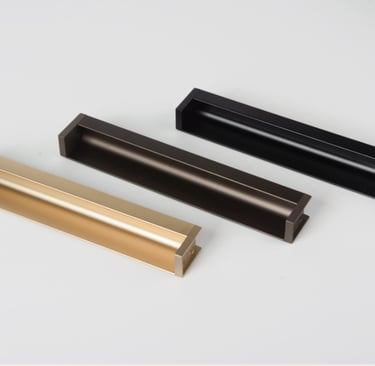 Modern flush mount cabinet handles in three finishes: gold, dark bronze, and matte black – sleek recessed drawer pulls for ki