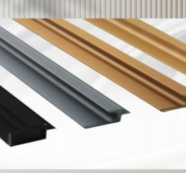 Close-up of aluminum L-shape groove pull handle, showing L-profile design and serrated clip for secure slot-in fit.