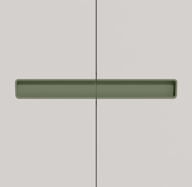 Minimalist half embedded cabinet handle on wooden cabinet doors, showcasing flush-mount design