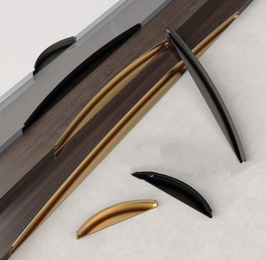 Moon-shaped inset aluminum cabinet handle variants (black, gold, gray) – no-screw installation for kitchen, wardrobe.