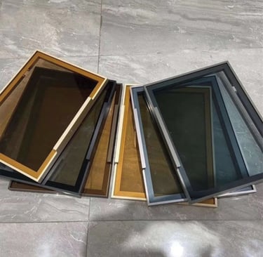Assorted framed tinted glass – decorative glass panels for interior doors, or wall decor