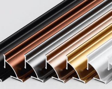 Assorted colored metal architectural trim molding in black, copper, silver, gold, and white – decorative and functional build