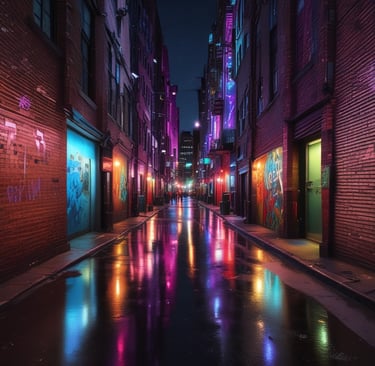 A vibrant street mural featuring bold music notes and digital icons, symbolizing creative energy.