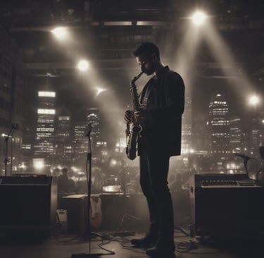 Close-up of hands scrolling through a music streaming app on a smartphone, with album art visible.