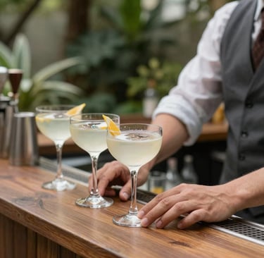 A beautifully arranged bar setup at a lively party in Barrio Tortuga.