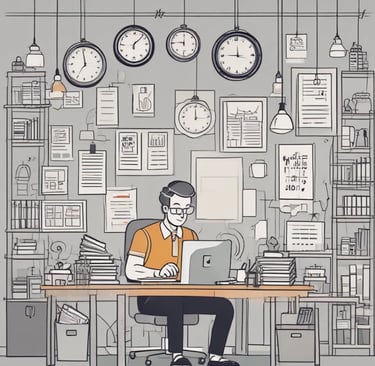 A man sitting at a desk with a laptop computer trying to regain productivity.