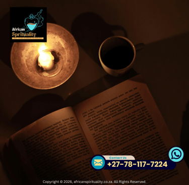 An open book illuminated by a warm candle next to a cup of coffee for a spiritual ritual.