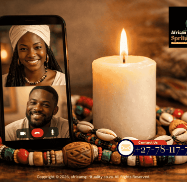 Online psychic reading via video call with spiritual beads and a lit candle.