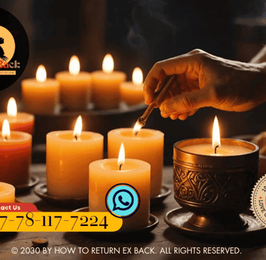 A hand lighting yellow pillar candles for spiritual love spells and astrology rituals to return an ex partner.