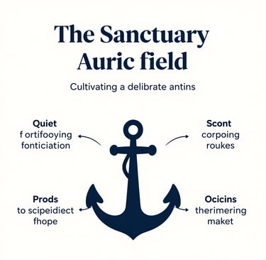 Minimalist nautical anchor graphic with typography for The Sanctuary Auric field spiritual wellness concept.