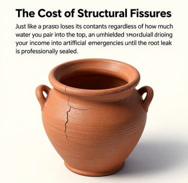 A cracked terracotta clay pot illustrating structural fissures and leaks in a financial context.