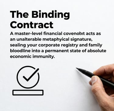 A person signing a binding contract document titled economic immunity with a pen and checkmark icon.