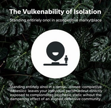 A graphic about isolation in the marketplace featuring a person icon and green Monstera leaves.