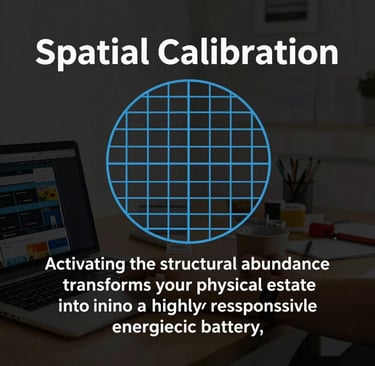 Spatial calibration graphic featuring a blue grid overlay on a laptop workspace with text about structural abundance.