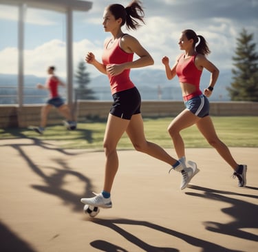 A group of people enjoying a morning jog along the Seine River in Paris, under soft sunlight.