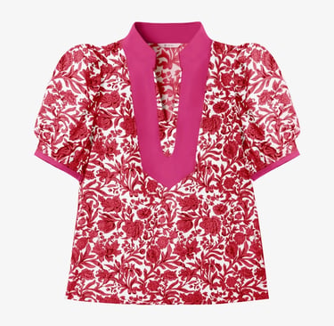 Red rose puff sleeve blouse