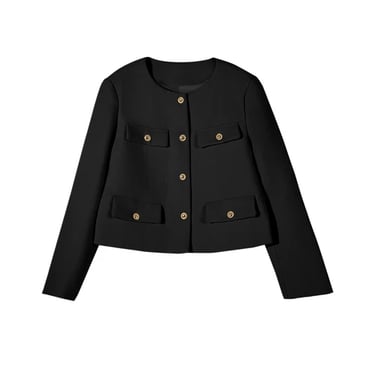 women's black cropped tweed jacket
