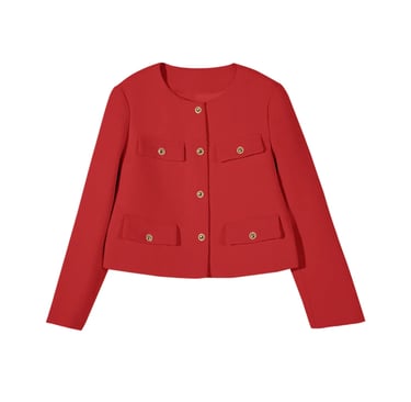 red Cropped Tweed Blazer Jacket for women