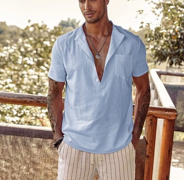 men's beach style blue shirt