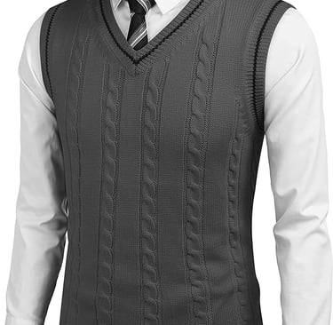 a man wearing a Sleeveless knitted pullover vest and tie