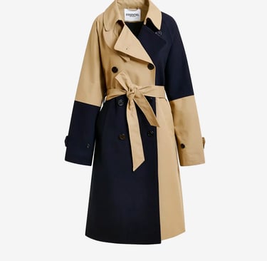 Double Breasted Trench Coat In Color Block Beige And Navy Blue Just
