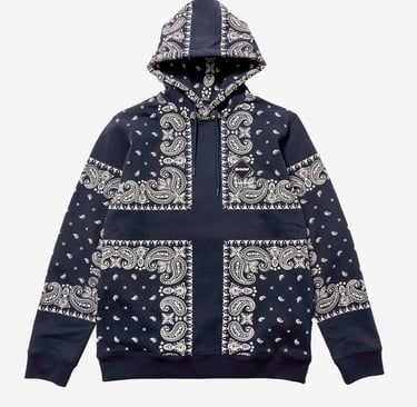 Navy hoodie with bandana pattern