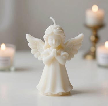 Close-up of a handcrafted baptism candle with delicate floral details on a white background