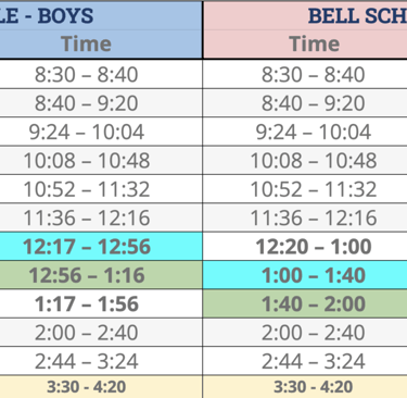 a table with a list of school days and school days
