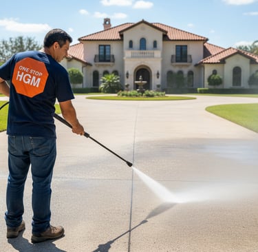 a man is using a pressurer to clean a driveway