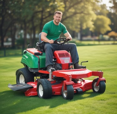 T&L Lawn Care employee cutting a customer lawn.
