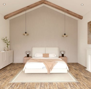 FayNza : Chambre de roi avec poutre en bois design épuré