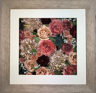 a flower wall preserved wedding bouquet in a frame