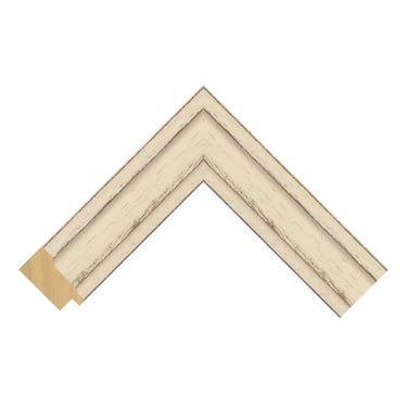 A chunky white painted frame with a stepped profile and grain detail.