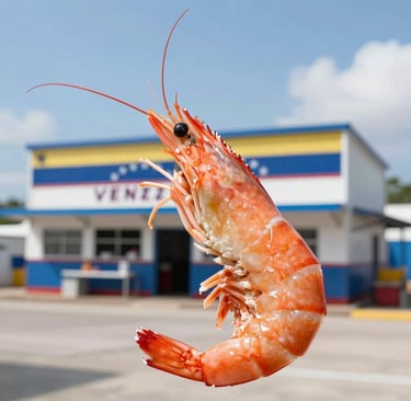 Workers inspecting and sorting bulk shrimp at a processing facility under strict hygiene standards.