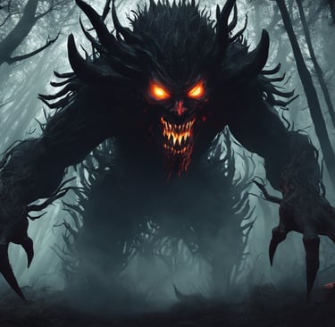 a monster or demon coming from the forest