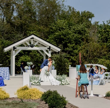 Live wedding painting on the patio at the Sixpence in Whitestown, IN