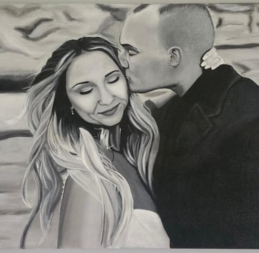 Wedding portrait painting in black and white