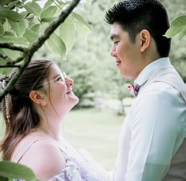 a man and woman standing next to each other