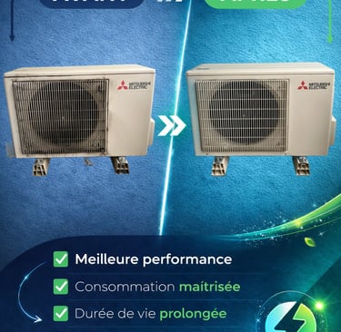 Comparaison avant et après d'un service de nettoyage et d'entretien d'une unité de climatisation Mit