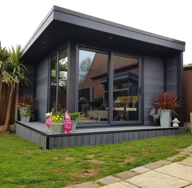 grey corner garden room with patio doors